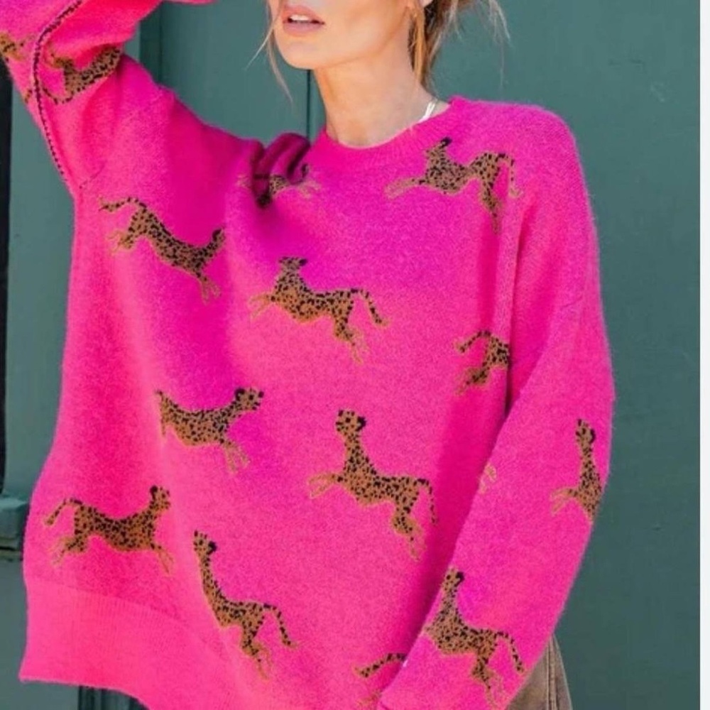 NEW EASEL PLUS SIZE 3X CHEETAH PATTERNED SWEATER RELAXED FIT COZY SIDE SLIT - Picture 3 of 5